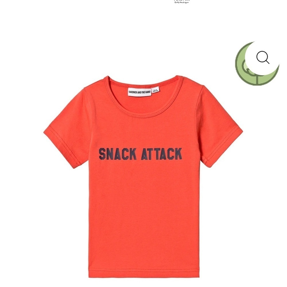 Snack Attack Kids Tee Vibrant Red orange by boutique brand Gardner and the Gang